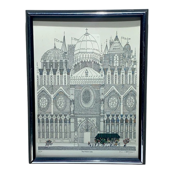 Vintage Framed Under Glass Numbered Print “The Flower Girl” By B. Johnson - Picture 1 of 5